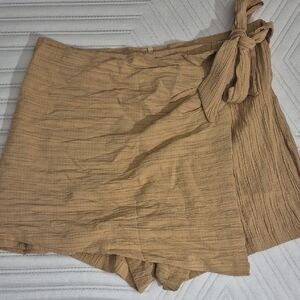 SHEIN Tan Skorts with Bow Accent